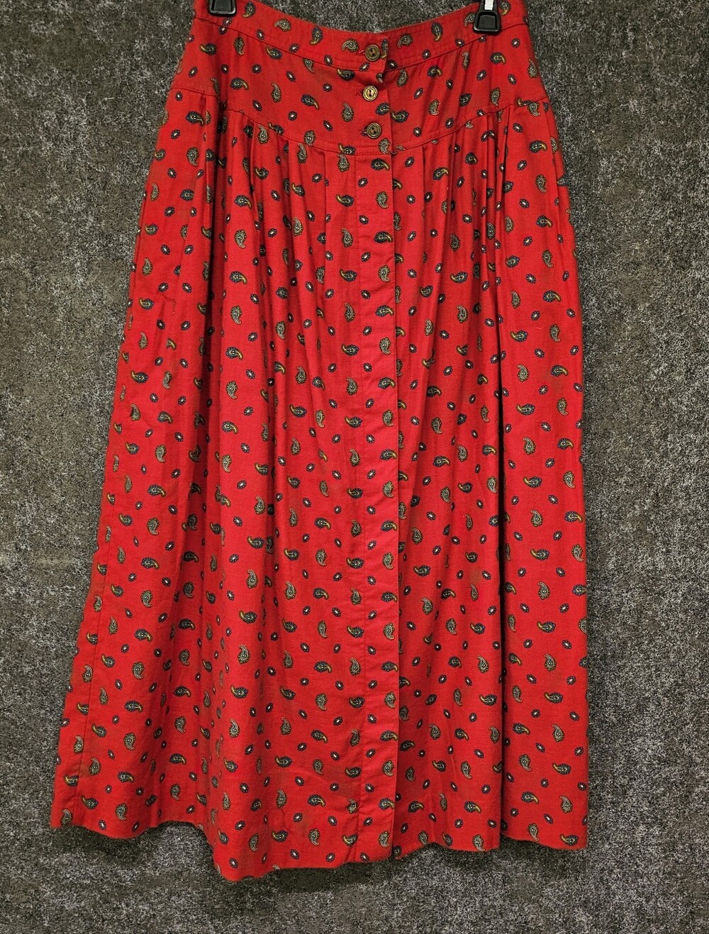 Vintage Susan Bristol Paisley Prairie Skirt, Red, Cotton, Size 12, Made In USA